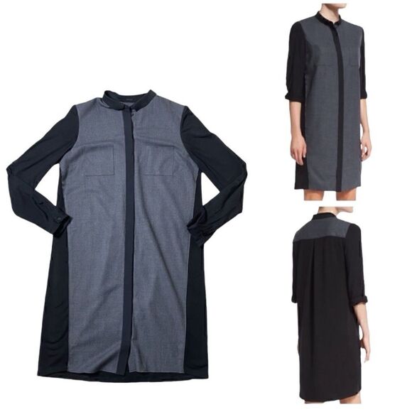 Elie Tahari Valerie Tab-Sleeve Wool Blend Block & Gray  Colorblock Shirtdress M - Picture 1 of 16